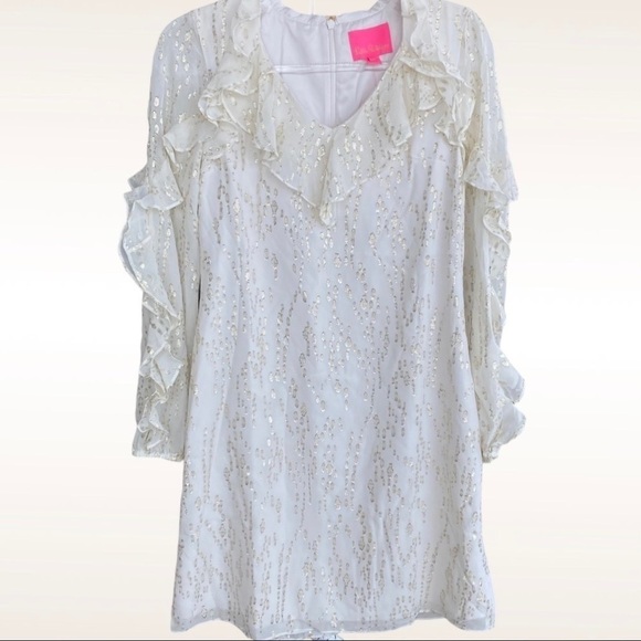 NWT Lilly Pulitzer Belle Metallic Ruffle-Trim Silk Shift Mini Cocktail Dress - Picture 10 of 14